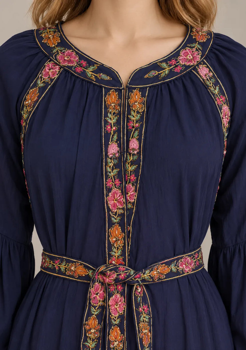 ibBan Floral Cotton Long Dress wint Hand Embroidery - Zayra