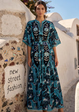 ibBan Embroidered Boho Cotton Maxi Dress with Tassel Tie - Fabiza