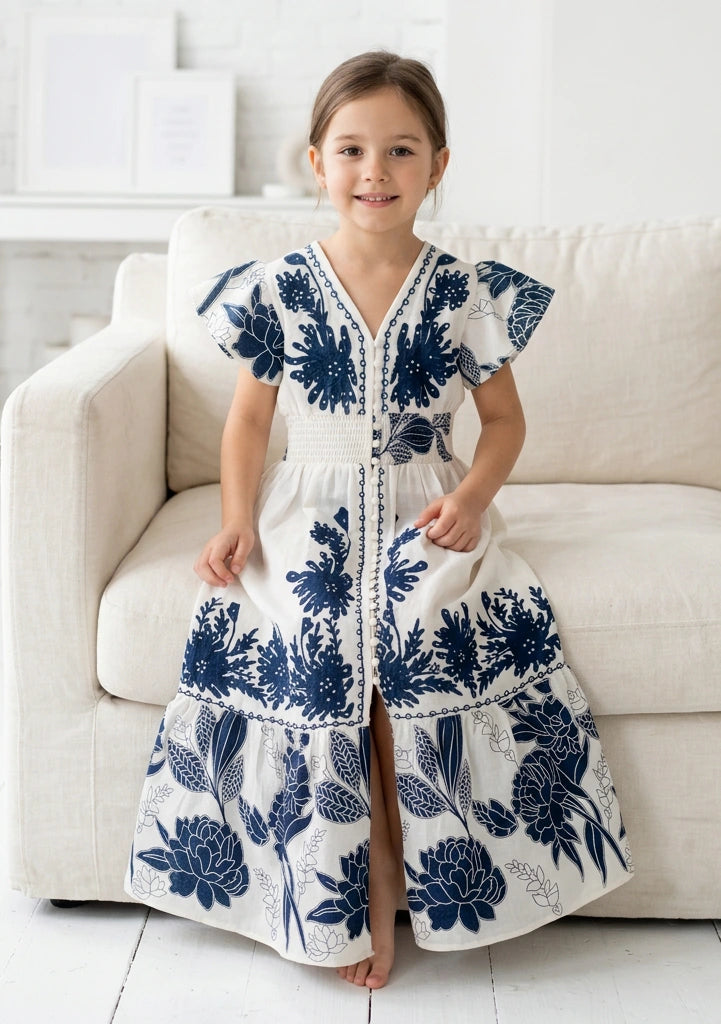Girls' Printed Cotton dress V-Neck - Yamira