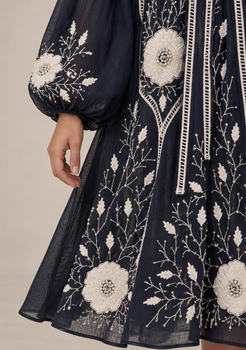 ibBan Floral Embroidered Cotton Long Dress - Johri