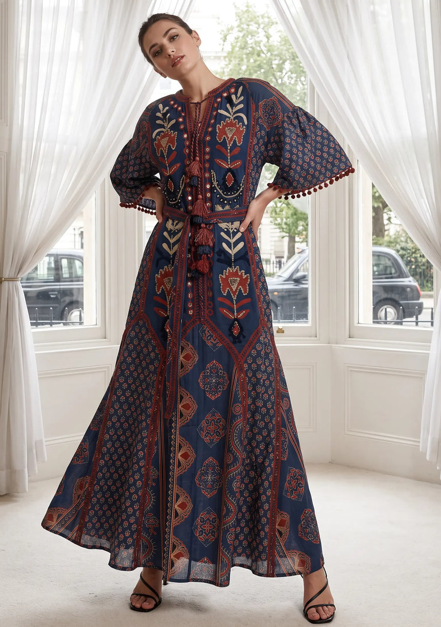 ibBan Women’s Printed Cotton  Long Dress One Size -Shyana