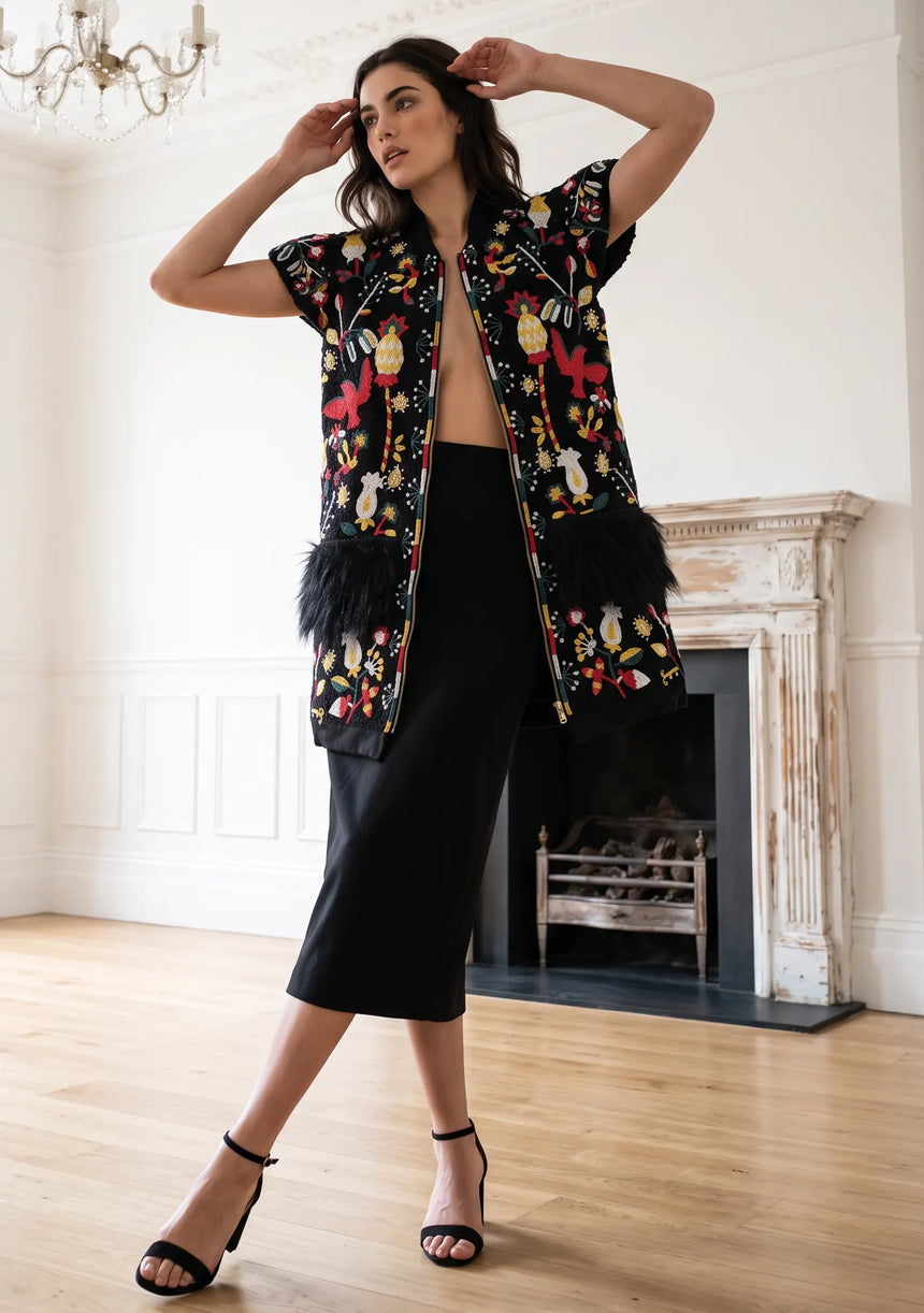 ibBan Women's Luxury Hand Embroidered Winter Vest Coat - Sanya Vest Coat