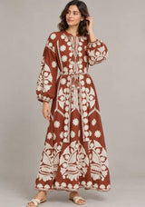 ibBan Floral Print Cotton Maxi Dress with Tassel Tie - Ayat