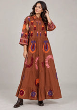 ibBan Embroidered Cotton Tiered Shirt Collor Tunic  - Ambir
