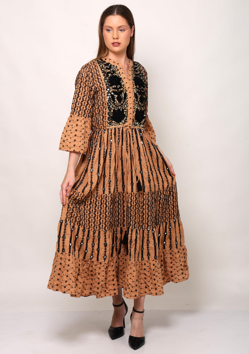 ibBan cotton schiffli fabric Long Tunic Dress for Women -Safiya