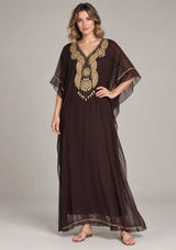 ibBan Women’s Hand Embroidered Georgette Kaftan Dress -Zarnish