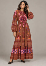 ibBanEmbroidered Cotton Maxi Dress with Tassel Tie - Hami