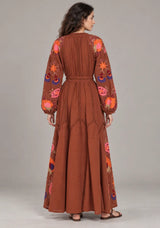 ibBan Floral Embroidered Cotton Maxi Dress with Tassel Tie - Gypsy