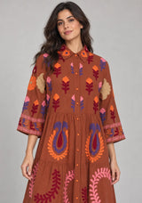 ibBan Embroidered Cotton Tiered Shirt Collor Tunic  - Ambir