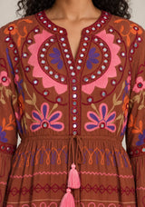 ibBan Embroidered Cotton Long Tunic with Tassel Tie - Hami
