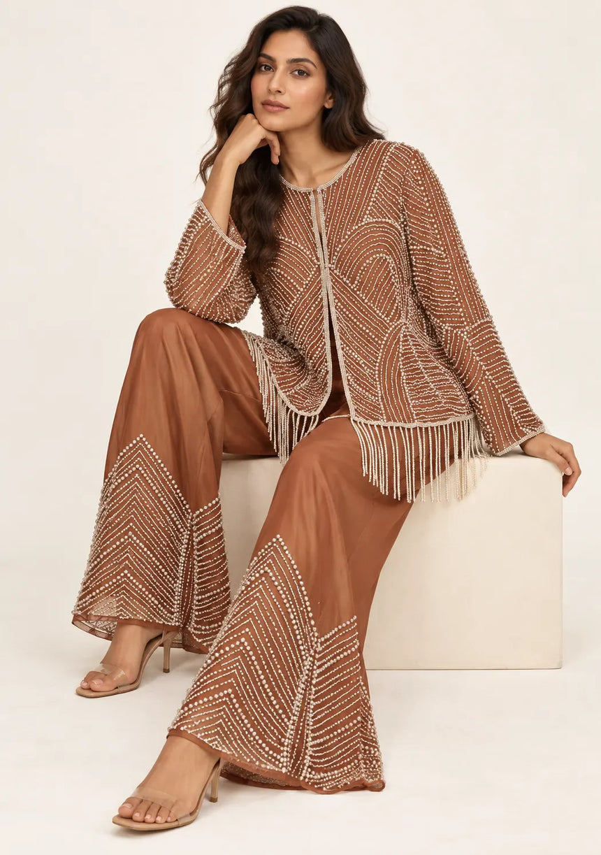 ibBan Women’s  Beaded Jacket and Pant Set - Zarina