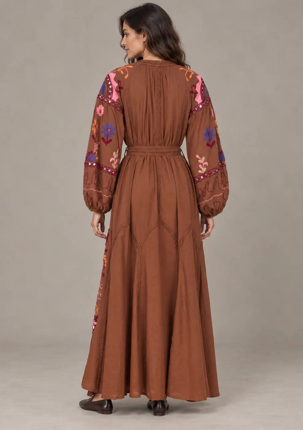 ibBanEmbroidered Cotton Maxi Dress with Tassel Tie - Hami