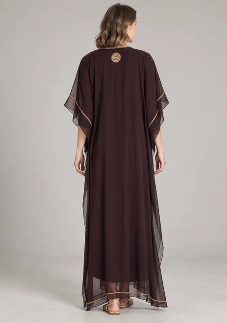 ibBan Women’s Hand Embroidered Georgette Kaftan Dress -Zarnish