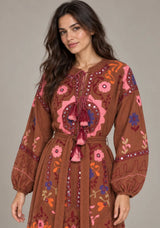 ibBanEmbroidered Cotton Maxi Dress with Tassel Tie - Hami