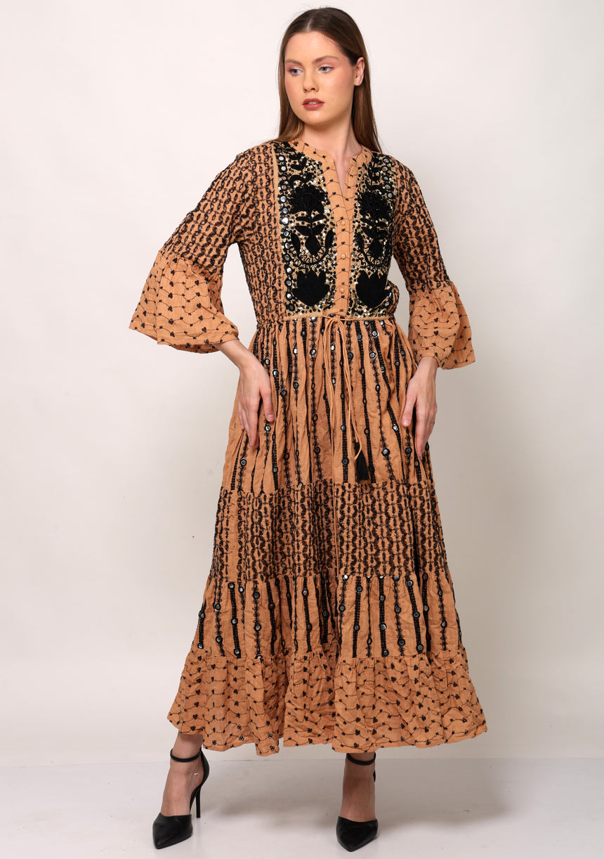 ibBan cotton schiffli fabric Long Tunic Dress for Women -Safiya