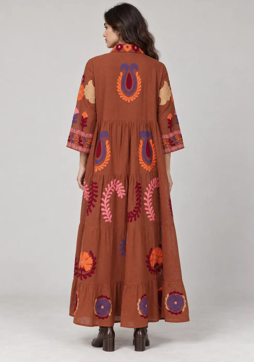 ibBan Embroidered Cotton Tiered Shirt Collor Tunic  - Ambir