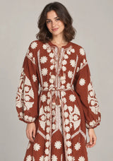 ibBan Floral Print Cotton Maxi Dress with Tassel Tie - Ayat