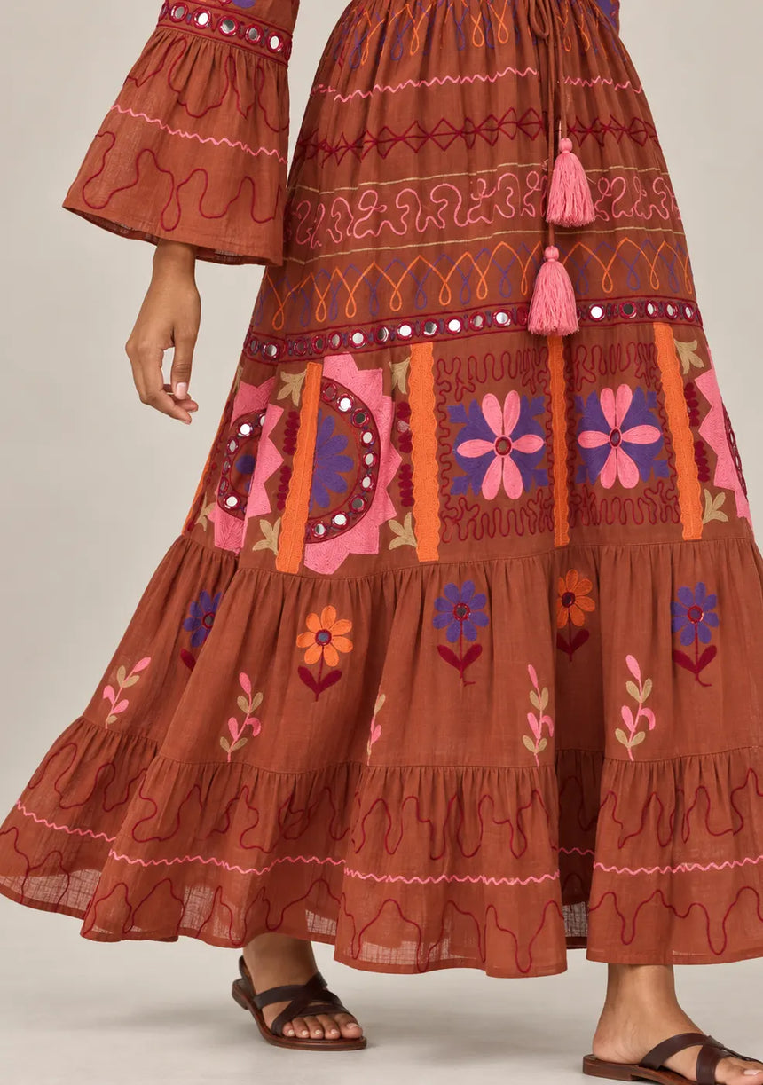 ibBan Embroidered Cotton Long Tunic with Tassel Tie - Hami