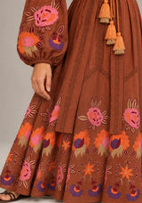 ibBan Floral Embroidered Cotton Maxi Dress with Tassel Tie - Gypsy