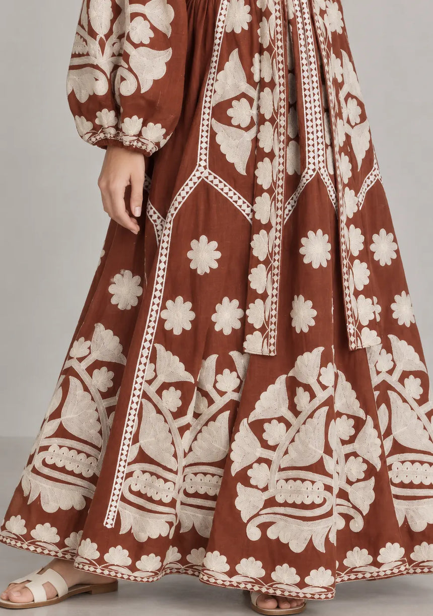 ibBan Floral Print Cotton Maxi Dress with Tassel Tie - Ayat
