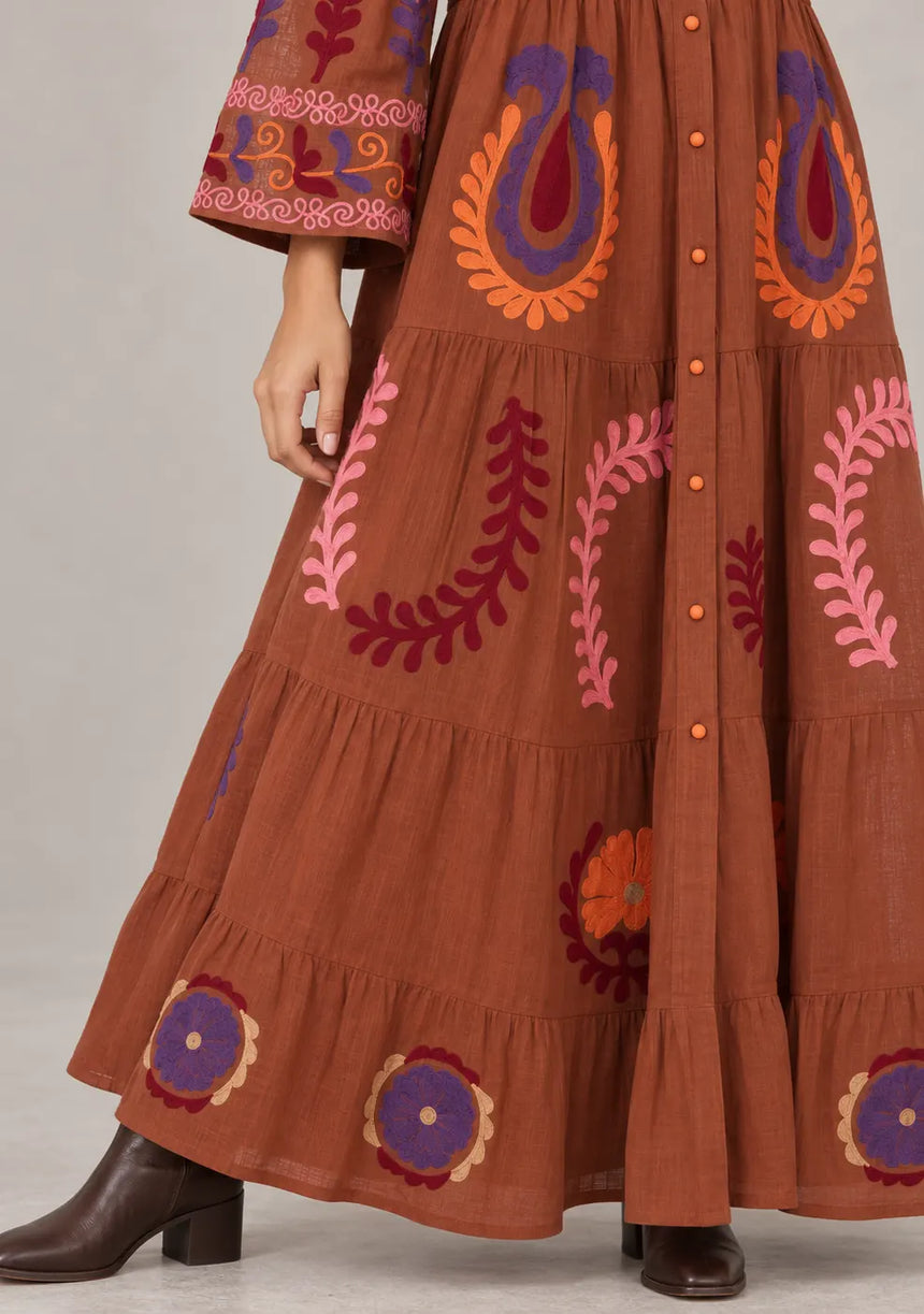 ibBan Embroidered Cotton Tiered Shirt Collor Tunic  - Ambir