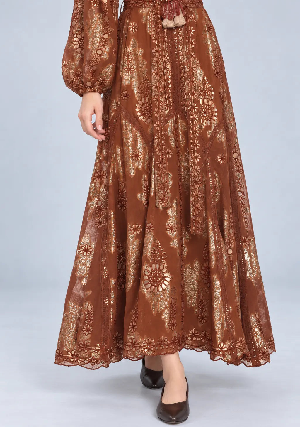 ibBan Floral Lurex Cotton Long Dress - Mavi