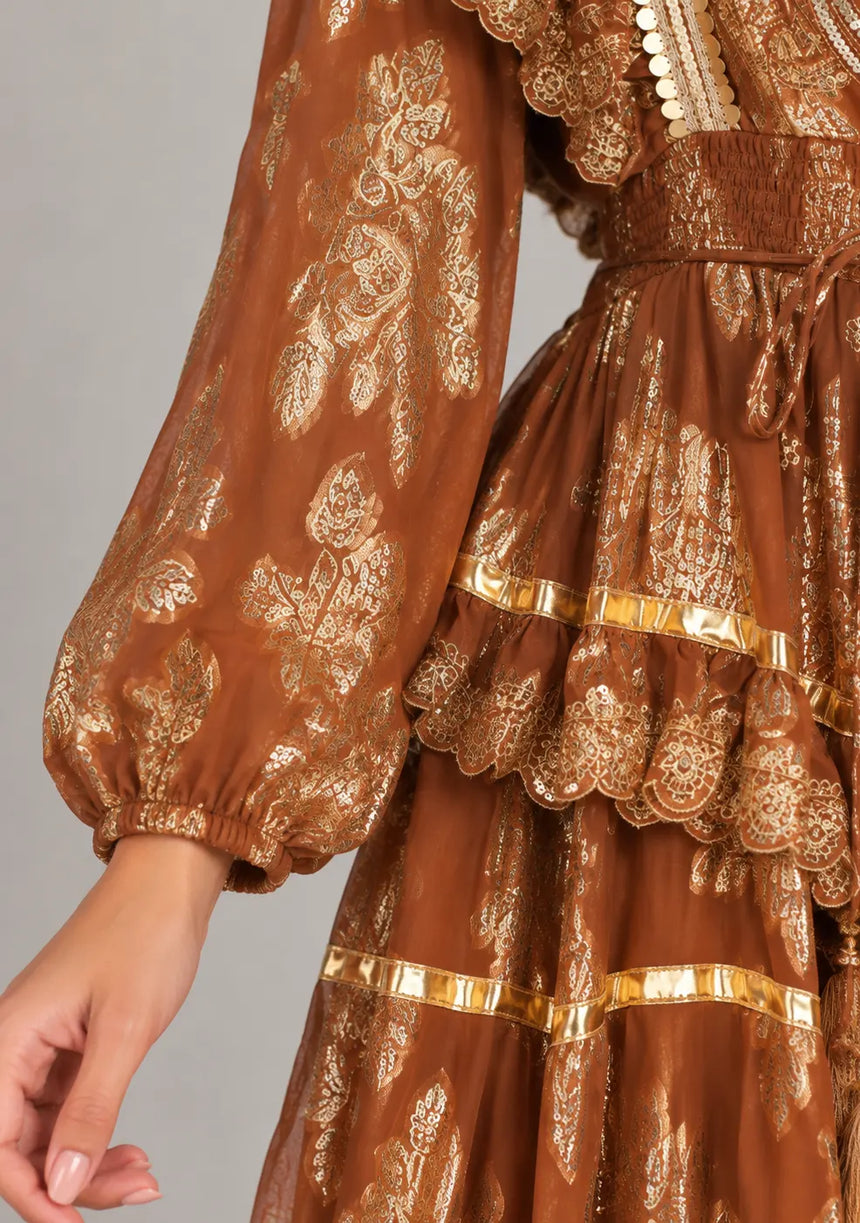 ibBan Cotton Lurex Tiered Long Dress - Chari