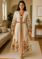 ibBan Premium Printed Cotton Long Dress with Hand Embroidery -Farhat Long Dress