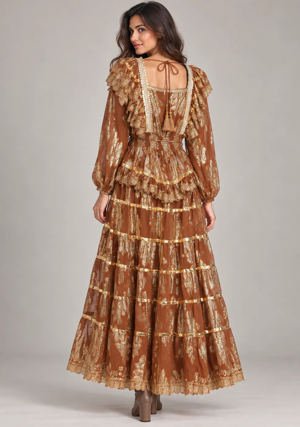 ibBan Cotton Lurex Tiered Long Dress - Chari