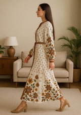 ibBan Premium Printed Cotton Long Dress with Hand Embroidery -Farhat Long Dress