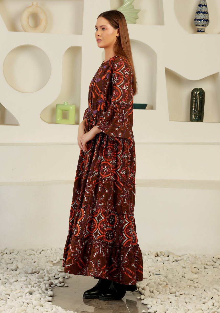 ibBan Cotton Schiffli Embroidered Long Tunic Dress - Brsa