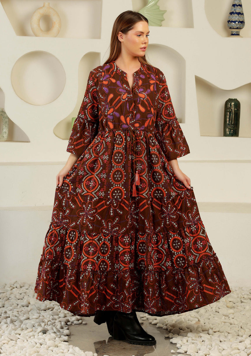 ibBan Cotton Schiffli Embroidered Long Tunic Dress - Brsa