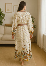 ibBan Premium Printed Cotton Long Dress with Hand Embroidery -Farhat Long Dress