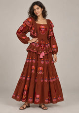 ibBan Printed Cotton Long Dress with Ruffle - Sona