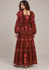 ibBan Printed Cotton Long Dress with Ruffle - Sona