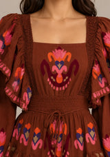 ibBan Printed Cotton Long Dress with Ruffle - Sona