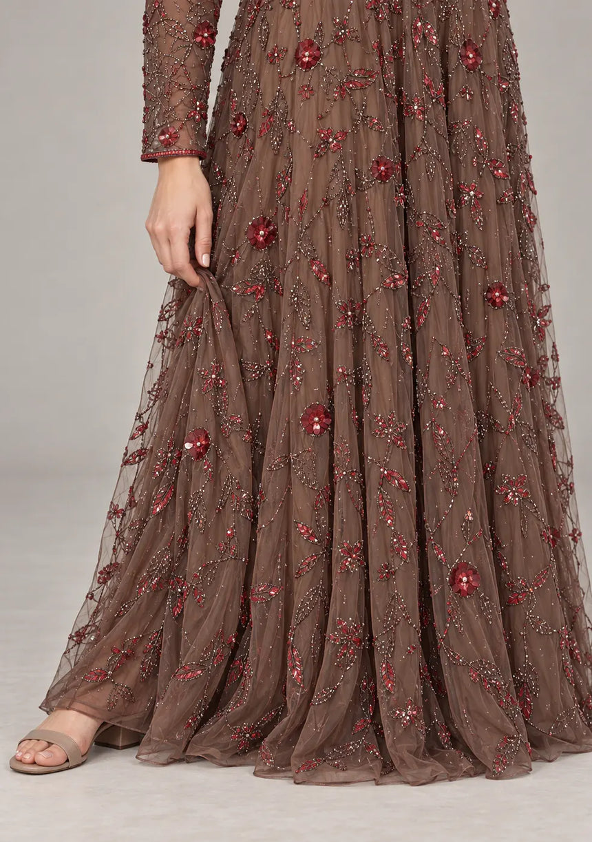ibBan Women’s Party Long Dress with Hand Embroidery -Qamira