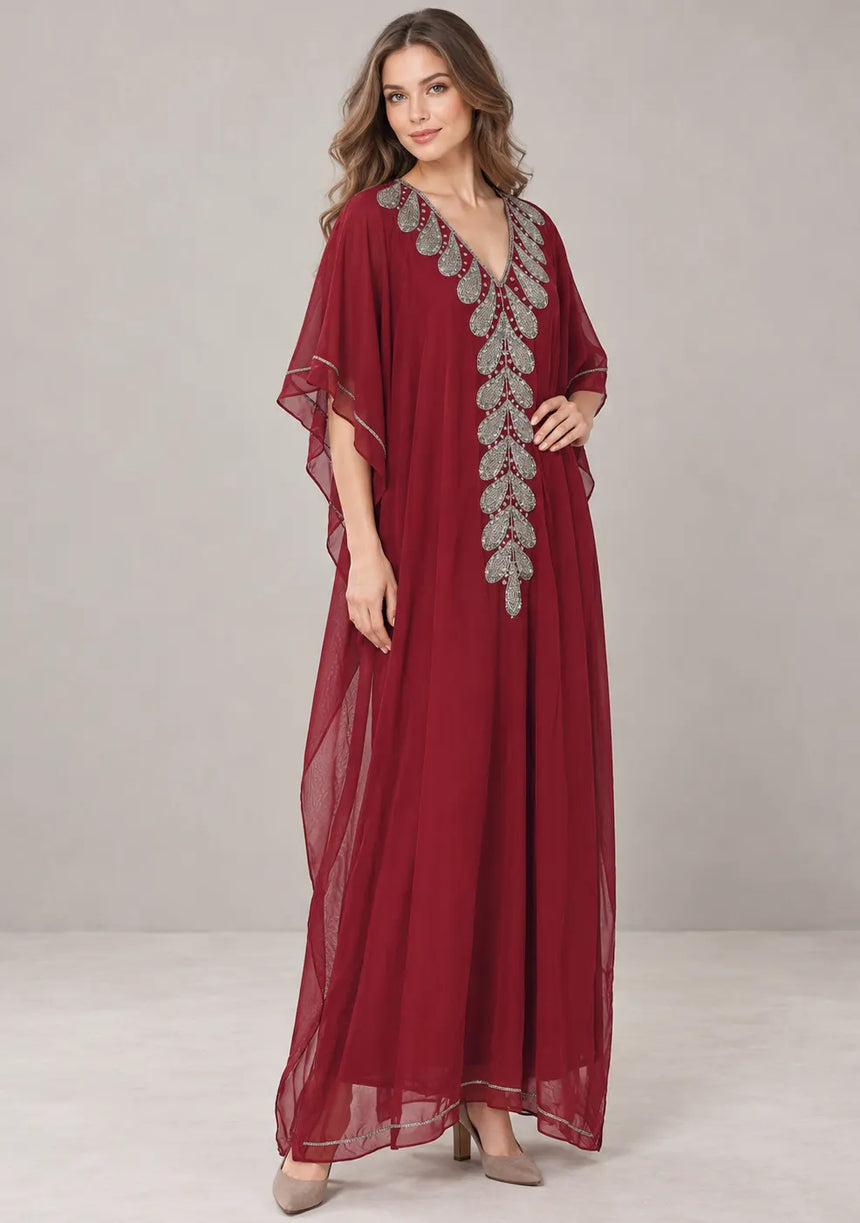 ibBan Women’s Hand Embroidered Georgette Kaftan Dress -Tanzeen