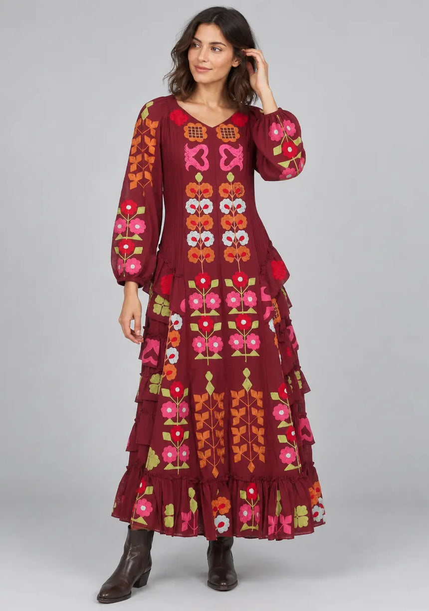 ibBan Printed Cotton Maxi Dress with Ruffle Details - Zara