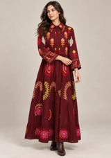 ibBan Embroidered Cotton Tiered Shirt Collor Tunic  - Ambir