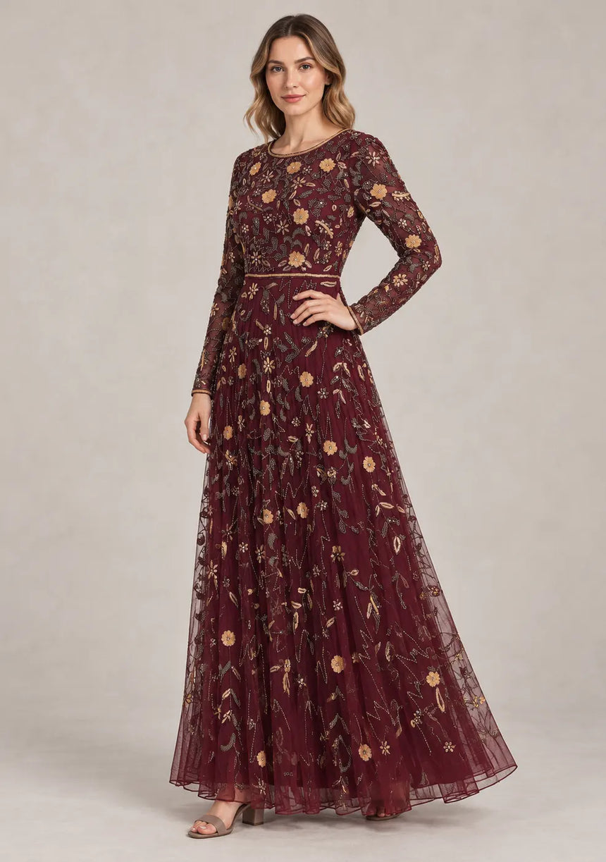 ibBan Women’s Party Long Dress with Hand Embroidery -Qamira
