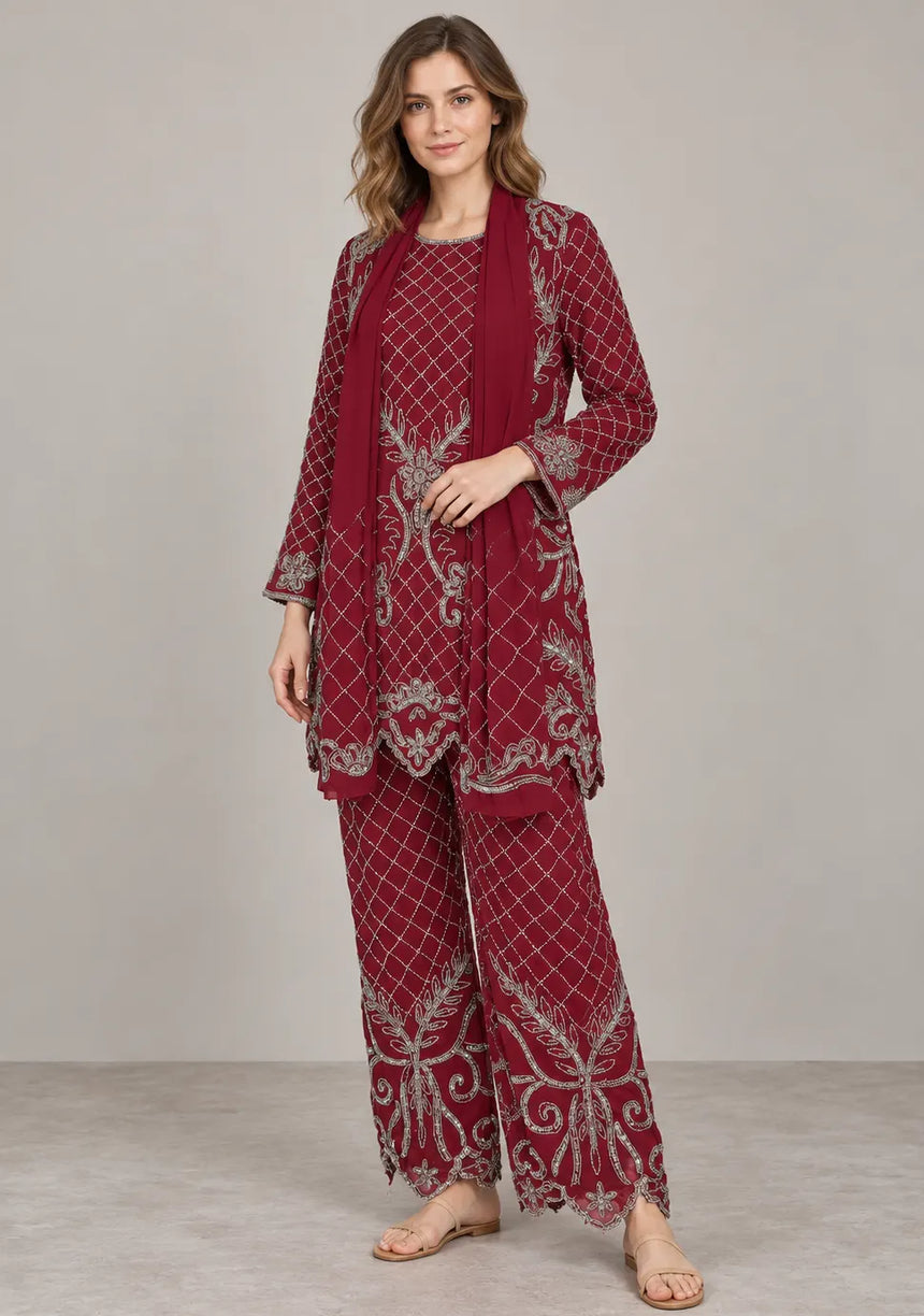 ibBan Women’s Georgette Embroidered Suit Set - Kaira