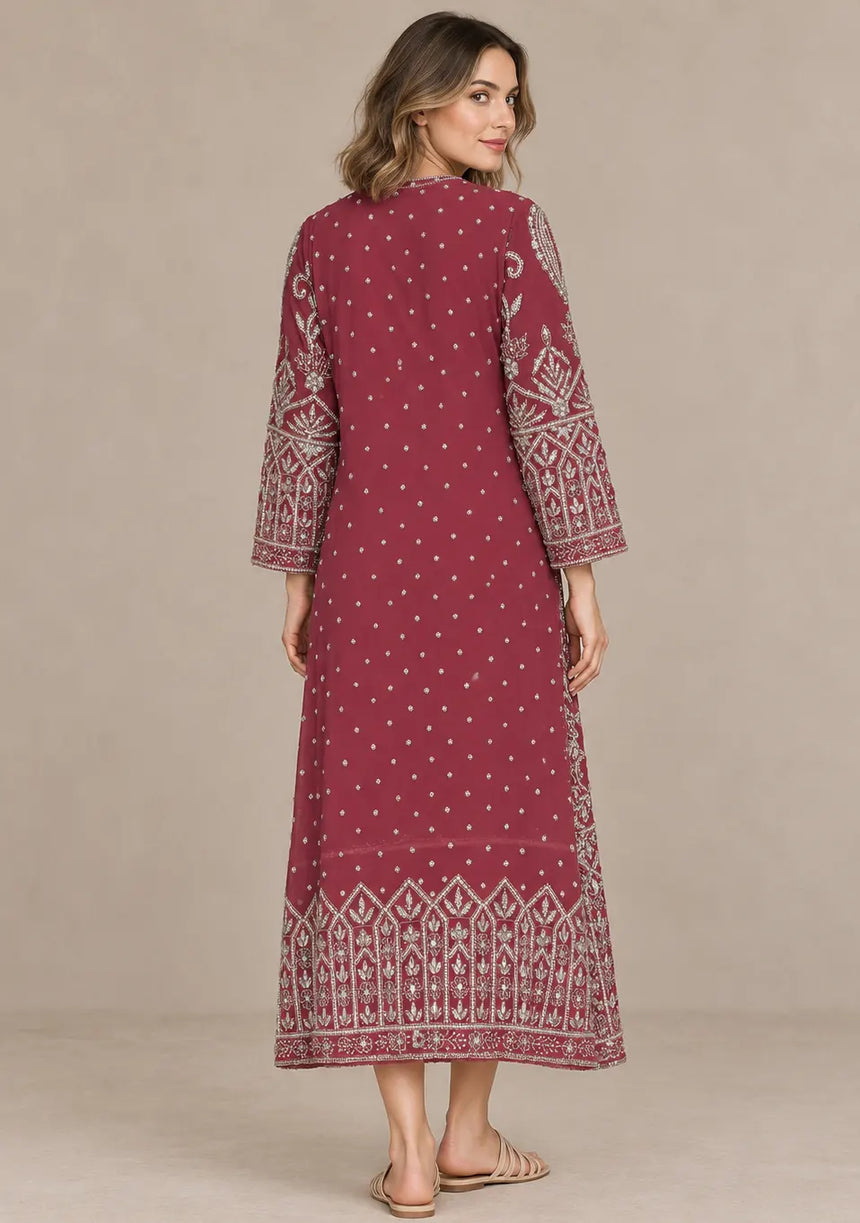 ibBan Women’s Georgette -Style Ethnic Set with Hand Embroidery -Dafli