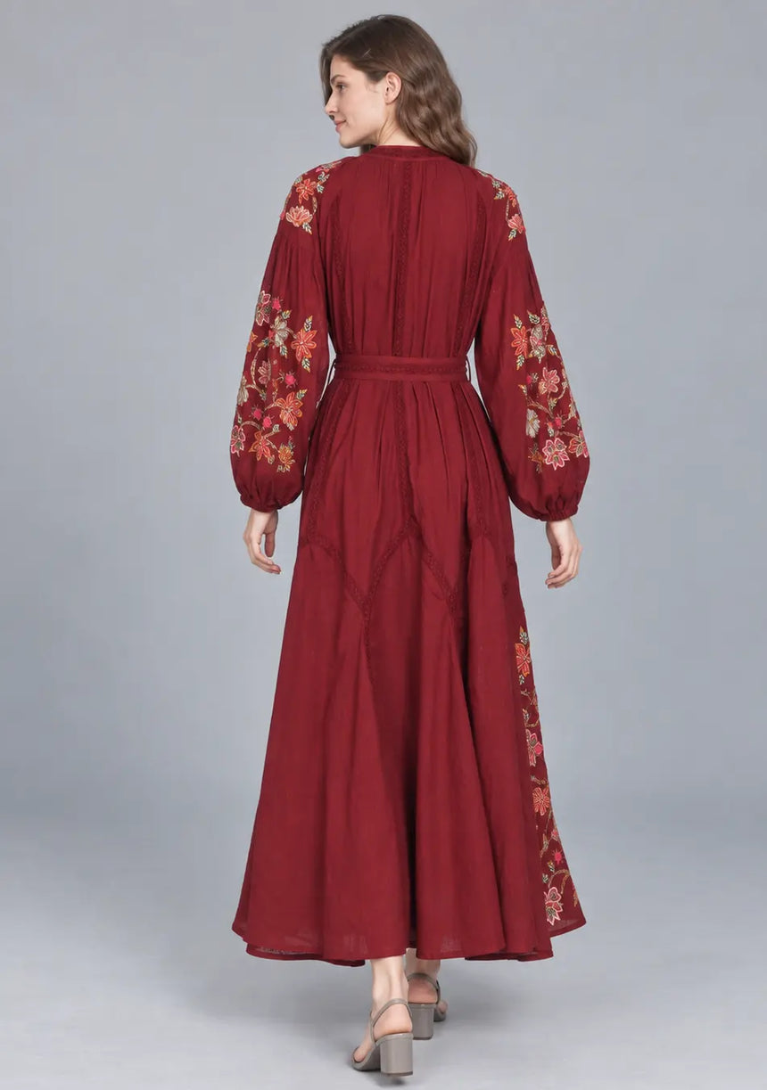 ibBan Floral Embroidered Maxi Dress with Tassel - Ravila