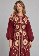 ibBan Floral Embroidered Cotton Long Dress - Johri