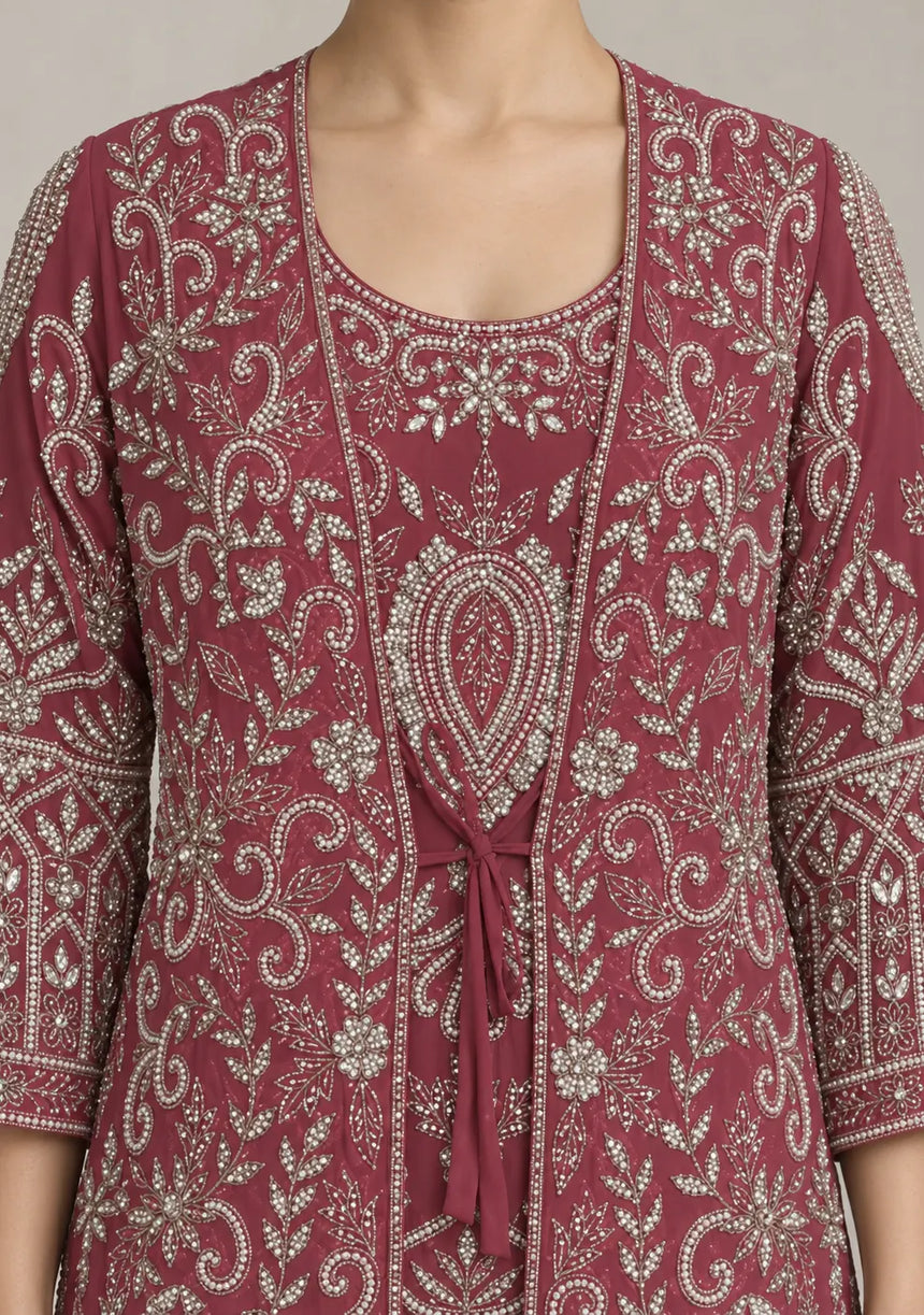 ibBan Women’s Georgette -Style Ethnic Set with Hand Embroidery -Dafli