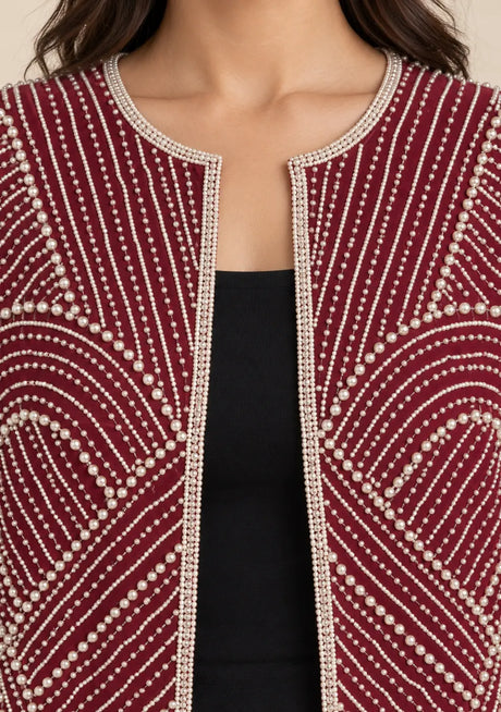 ibabn Women’s Hand Beaded Fringe Jacket - Amaya