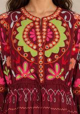 ibBan Embroidered Cotton Long Tunic with Tassel Tie - Hami