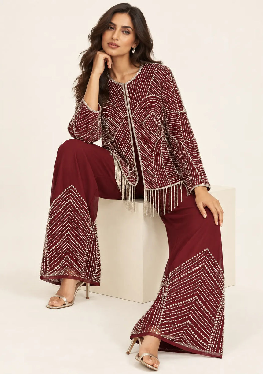 ibBan Women’s  Beaded Jacket and Pant Set - Zarina