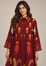 ibBan Embroidered Cotton Tiered Shirt Collor Tunic  - Ambir
